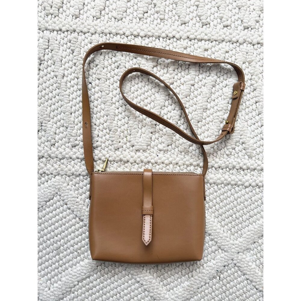 J. Crew Ryann Crossbody Bag In Leather Camel Small Zip Closure Gold Accent
